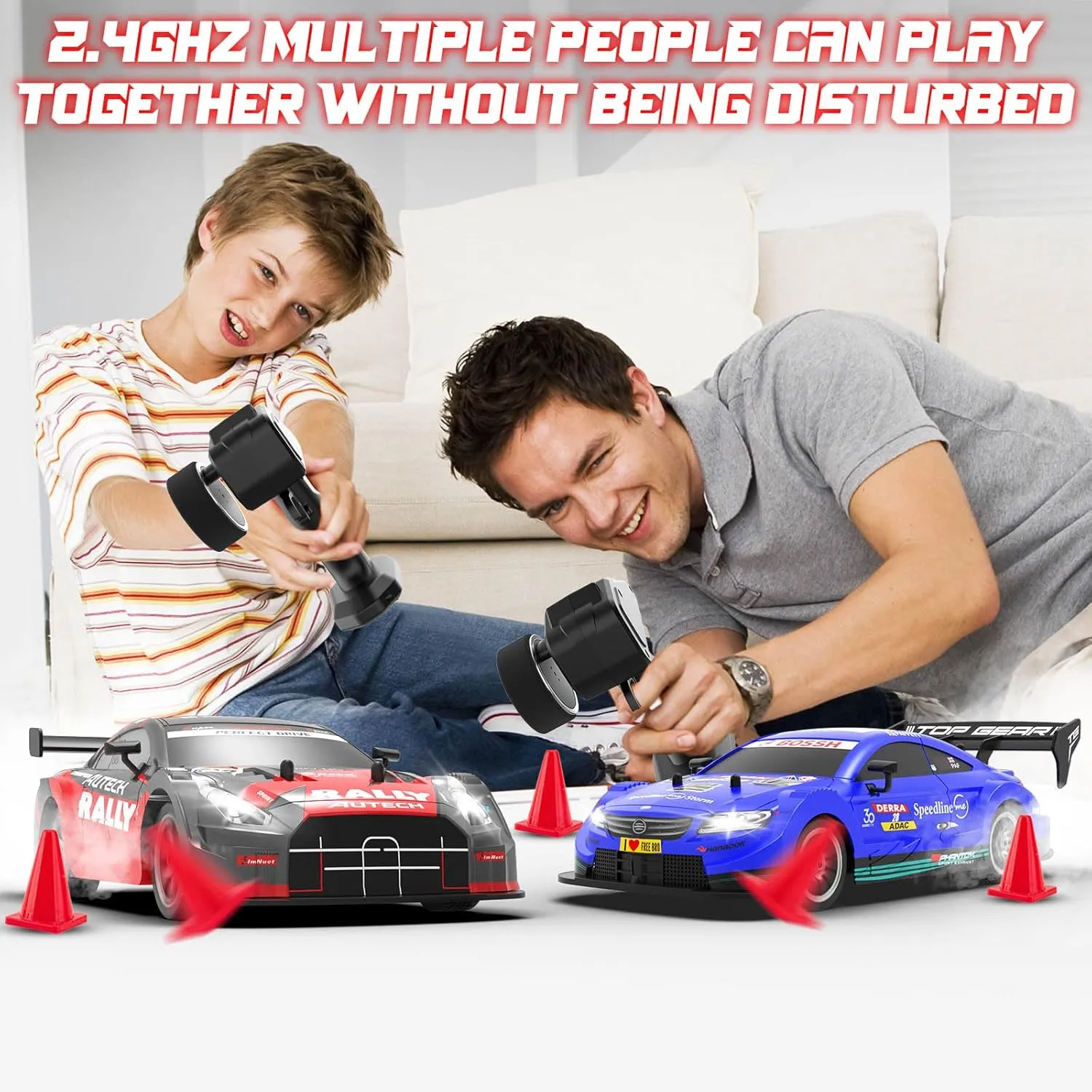 RC Drift Car 1:16, 2.4GHz 4WD Drifting RC Cars 30 KM/H High Speed Remote Control Car with LED Lights Two Batteries and Drift Tires, Race car for Adults Boys Kids, Red