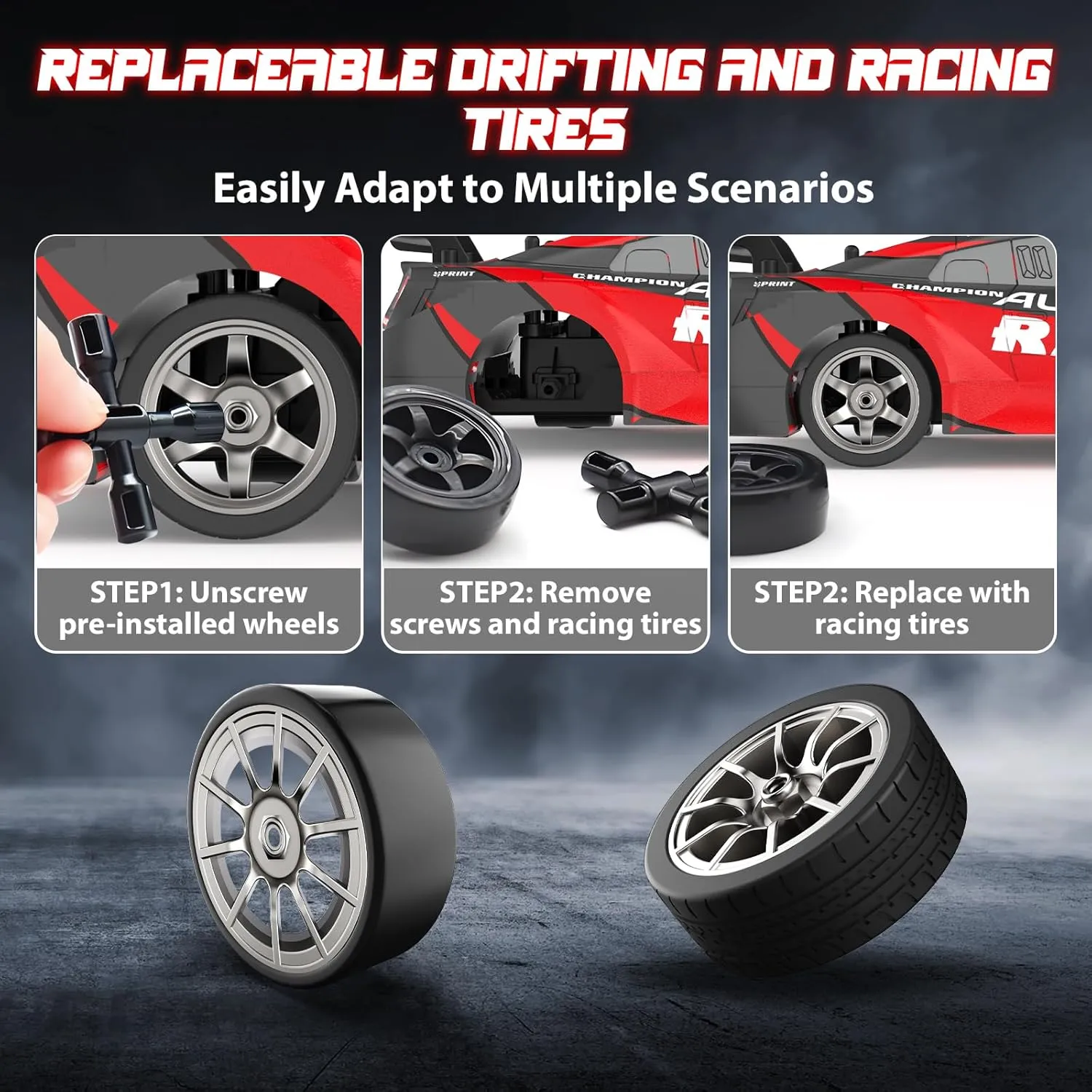 RC Drift Car 1:16, 2.4GHz 4WD Drifting RC Cars 30 KM/H High Speed Remote Control Car with LED Lights Two Batteries and Drift Tires, Race car for Adults Boys Kids, Red