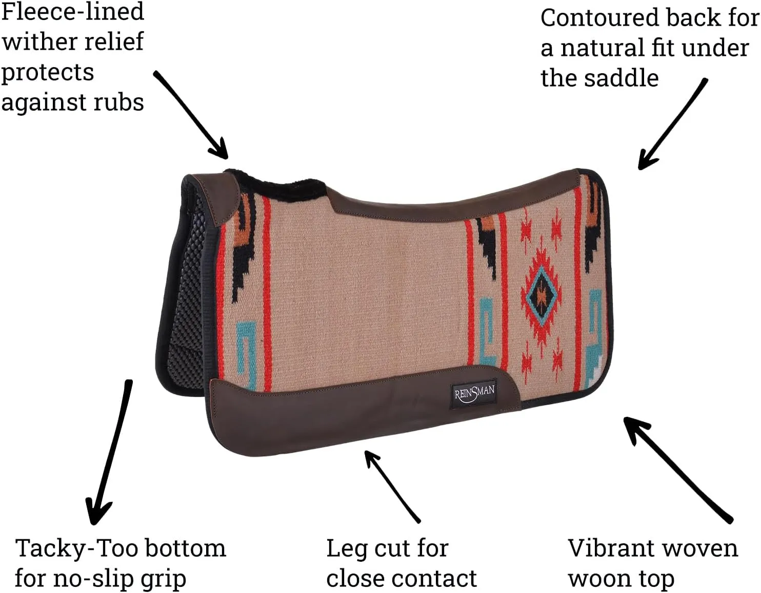 Reinsman APEX Ranahan Tacky Too Soft Breathable Non-Slip Shock-Absorbing Fleece-Lined Moisture-Wicking Contoured Back Protection Horse Riding Saddle Pad