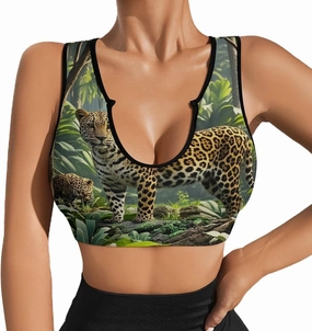 Removable Chest Pad Yoga Vest for Running Exercise Pilates Animal Leopard Print Jungle Fitness Vest