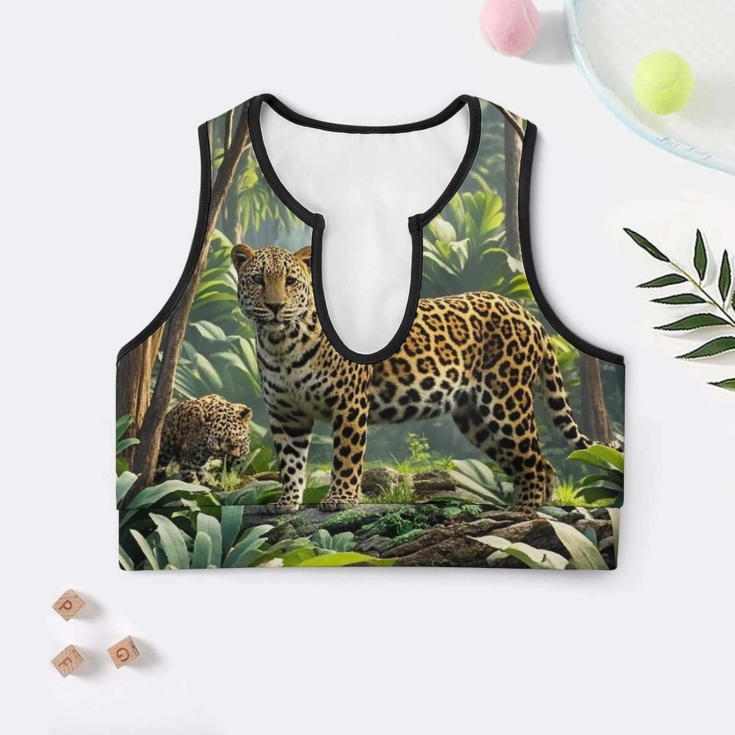 Removable Chest Pad Yoga Vest for Running Exercise Pilates Animal Leopard Print Jungle Fitness Vest