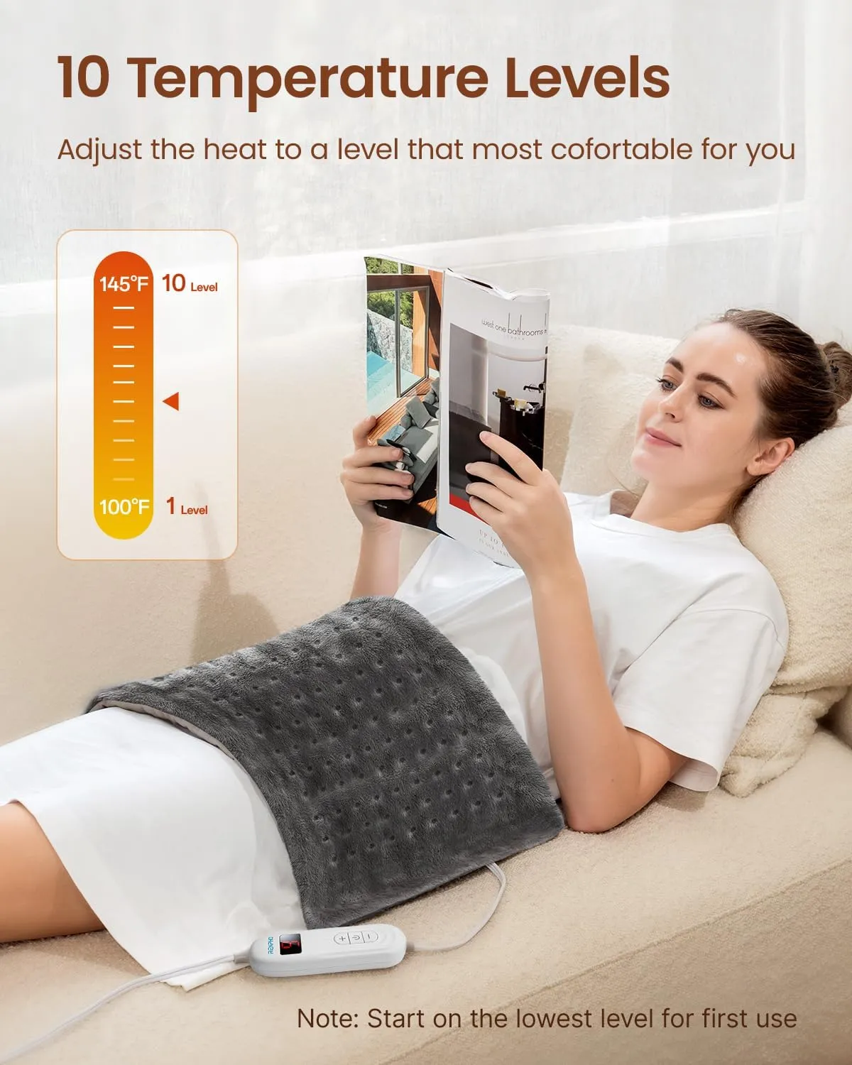 RENPHO Heating Pad for Back Pain & Period Cramps, FSA HSA Eligible, Fathers Day Dad Gifts, 12" x24‘’ Electric Heat Pad for Neck and Shoulder, Birthday Gifts for Women Men, ETL Certified (Gray)