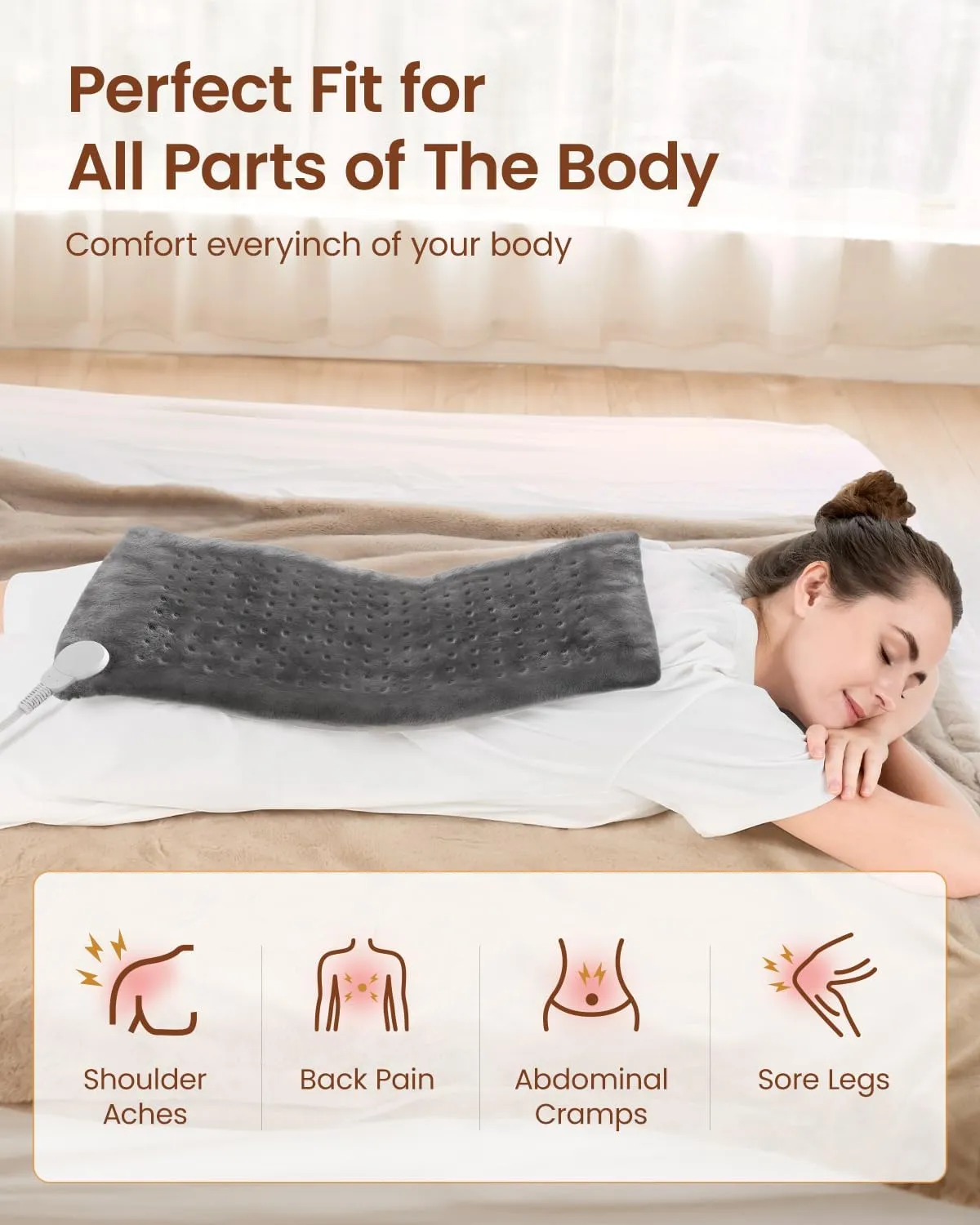 RENPHO Heating Pad for Back Pain & Period Cramps, FSA HSA Eligible, Fathers Day Dad Gifts, 12" x24‘’ Electric Heat Pad for Neck and Shoulder, Birthday Gifts for Women Men, ETL Certified (Gray)