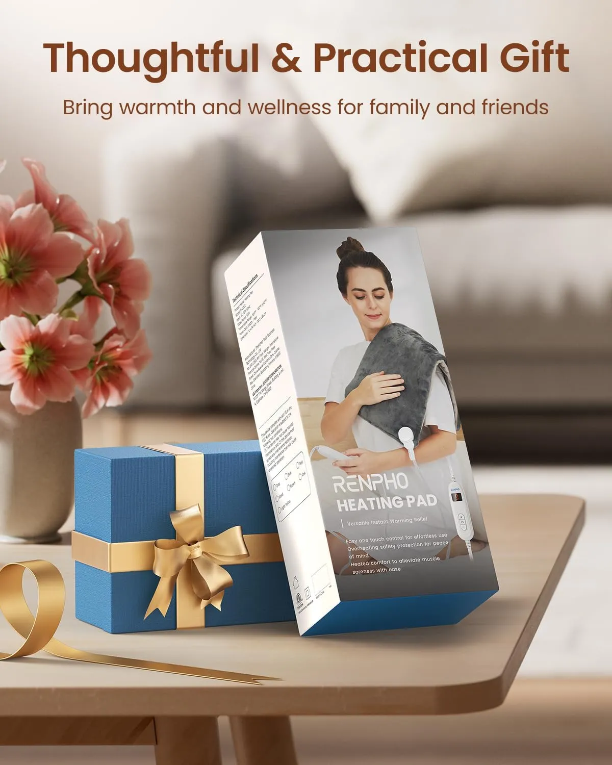 RENPHO Heating Pad for Back Pain & Period Cramps, FSA HSA Eligible, Fathers Day Dad Gifts, 12" x24‘’ Electric Heat Pad for Neck and Shoulder, Birthday Gifts for Women Men, ETL Certified (Gray)