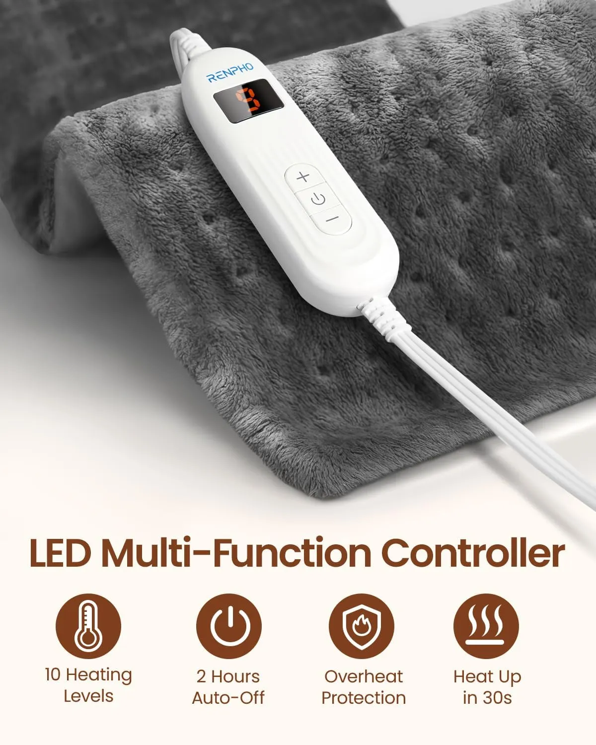 RENPHO Heating Pad for Back Pain & Period Cramps, FSA HSA Eligible, Fathers Day Dad Gifts, 12" x24‘’ Electric Heat Pad for Neck and Shoulder, Birthday Gifts for Women Men, ETL Certified (Gray)