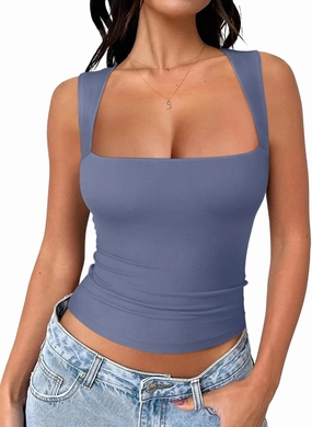REORIA Butsmooth® Women's Square Neck Going Out Crop Tops Double Lined Cute Basic Tank Tops 2025 Clothes