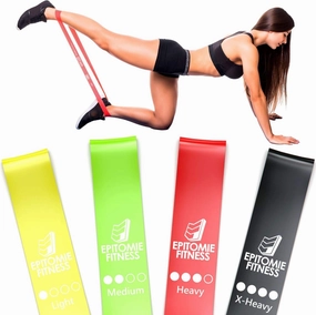 Resistance Band Set of 4 - Premium Natural Latex Fitness Bands for Home Exercises, Crossfit, Rehab, Physical Therapy, Stretching & More