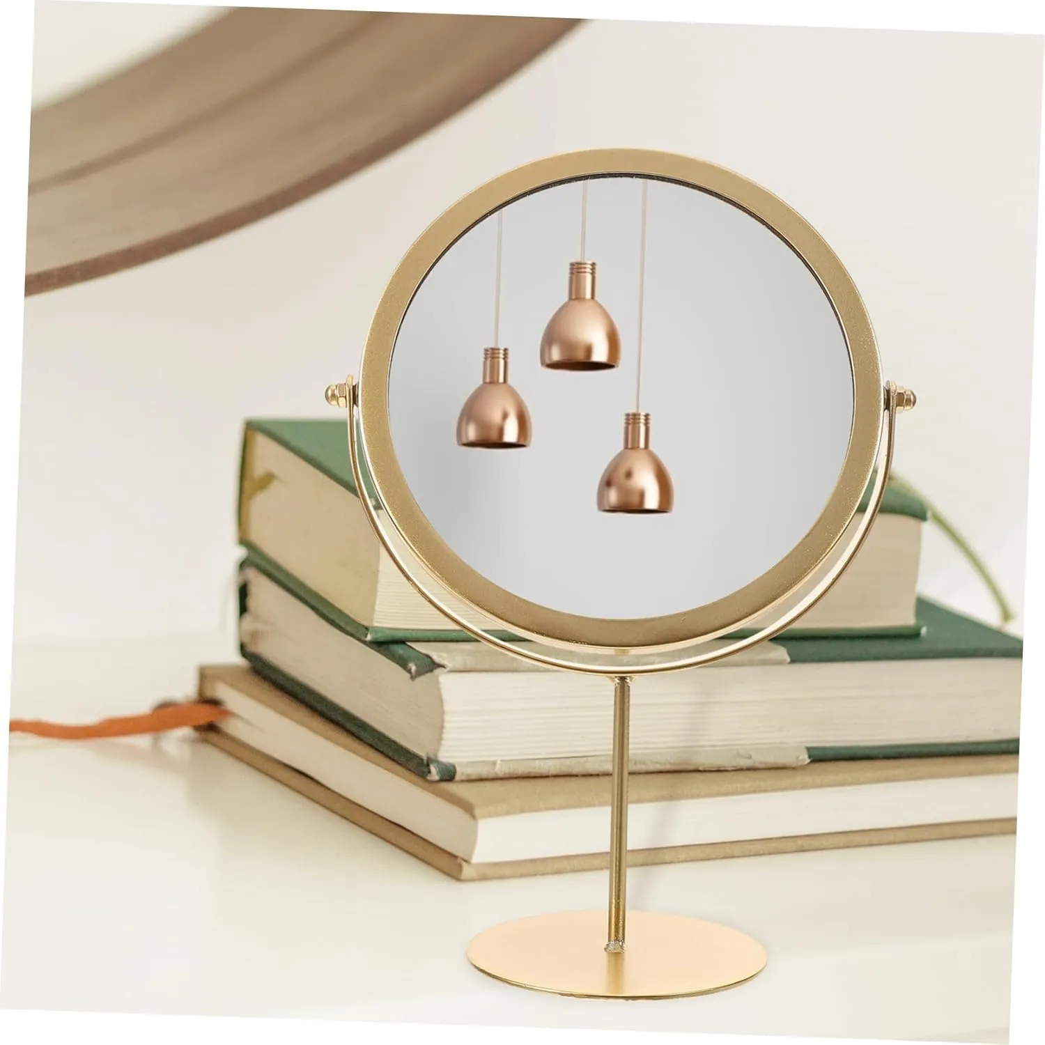 Rose Gold Round Mirror Table Makeup Mirror Stand Dresser Mirror for Home
