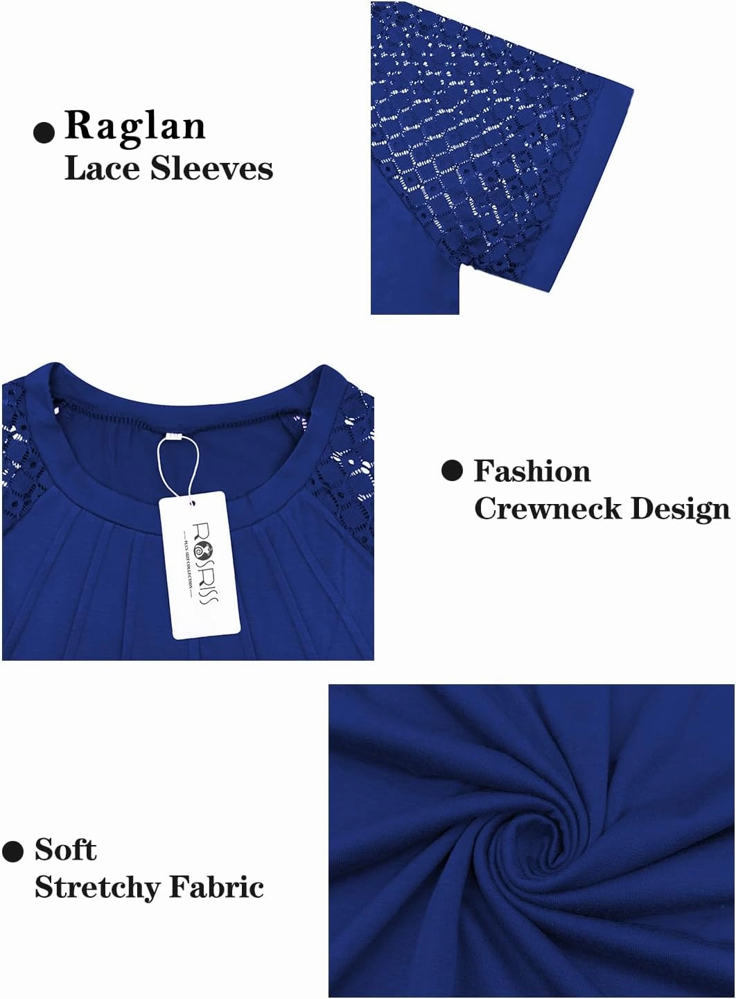 ROSRISS Plus-Size Tops for Women Summer Reglan Shirts Lace Short Sleeve Tunics XL-5XL