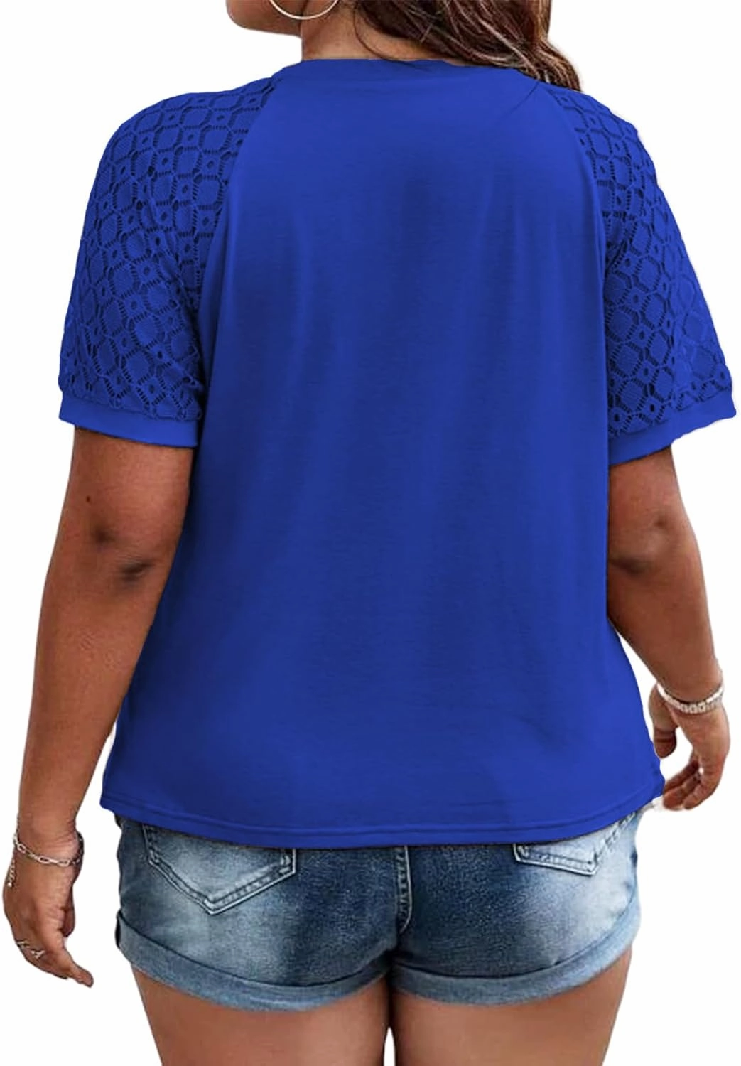 ROSRISS Plus-Size Tops for Women Summer Reglan Shirts Lace Short Sleeve Tunics XL-5XL