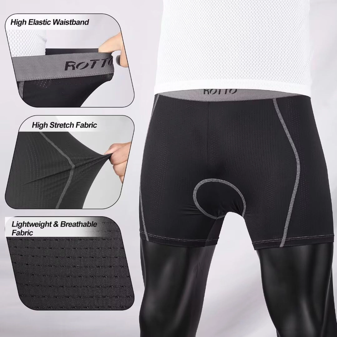 ROTTO Mens Padded Cycling Underwear Bike Shorts 3D MTB Liner Quick Drying