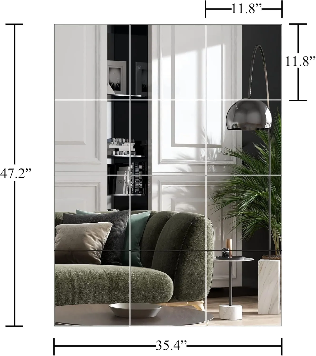 Ruomeng Home Gym Mirrors 12 Inch x 12Pcs Wall Mounted Mirror Glass Frameless Full Length Mirror Tiles for Home Gym, Bedroom, Door & Bathroom