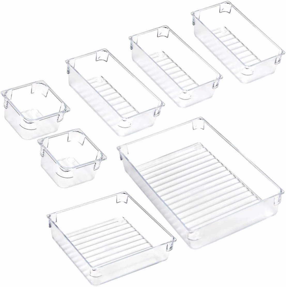 SECFOU 7-piece Makeup Drawer Storage Organizer Box Transparent Plastic Beauty Cosmetics Jewelry Organizer