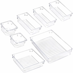 SECFOU 7-piece Makeup Drawer Storage Organizer Box Transparent Plastic Beauty Cosmetics Jewelry Organizer