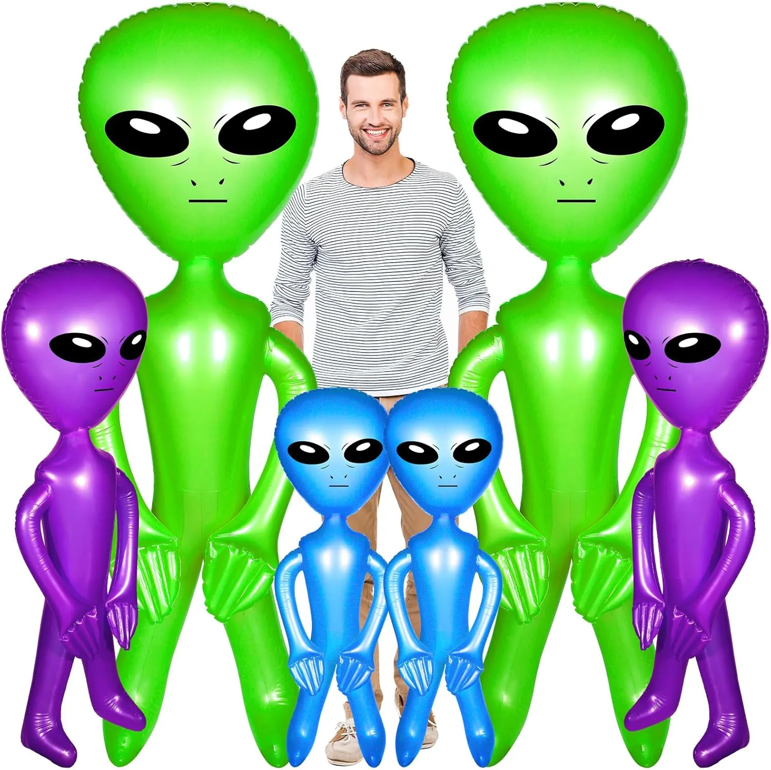 Seematn 6 Pcs Blow Up Alien Inflatable Balloons Alien Birthday Party Decorations Alien Inflate Jumbo Toy for Halloween, Alien Theme Party, 63 Inch, 31.5 Inch, 23.6 Inch (Green, Purple, Blue)