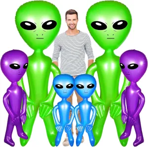 Seematn 6 Pcs Blow Up Alien Inflatable Balloons Alien Birthday Party Decorations Alien Inflate Jumbo Toy for Halloween, Alien Theme Party, 63 Inch, 31.5 Inch, 23.6 Inch (Green, Purple, Blue)