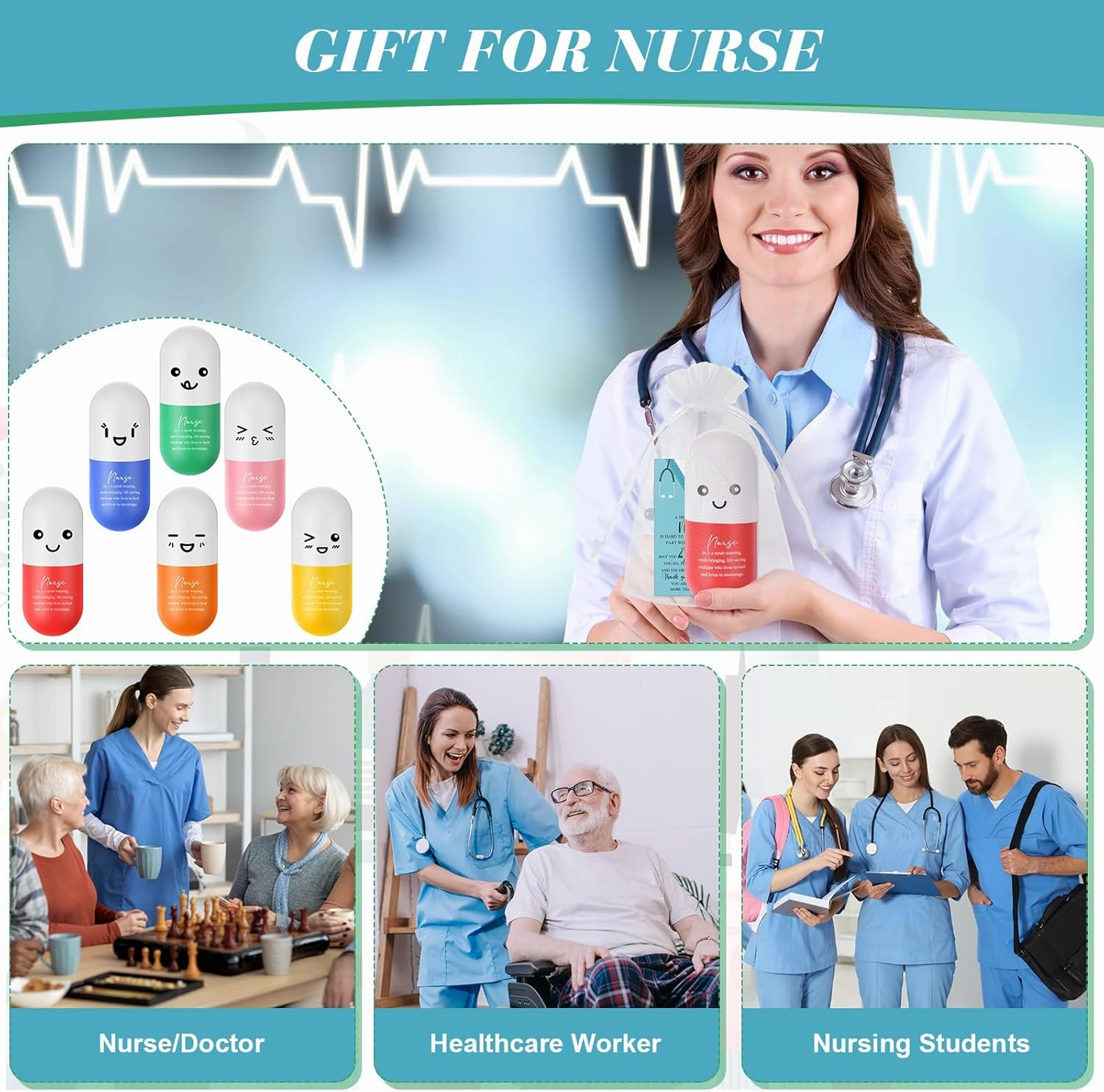 Shappy 24 Set CNA Week Gifts Nurse Pill Heart Stress Balls Nurse Thank You Appreciation Gifts Bulk Relief Stress Inspirational Motivational Squeeze Foam Balls Anger Management Toys with Card (Pill)