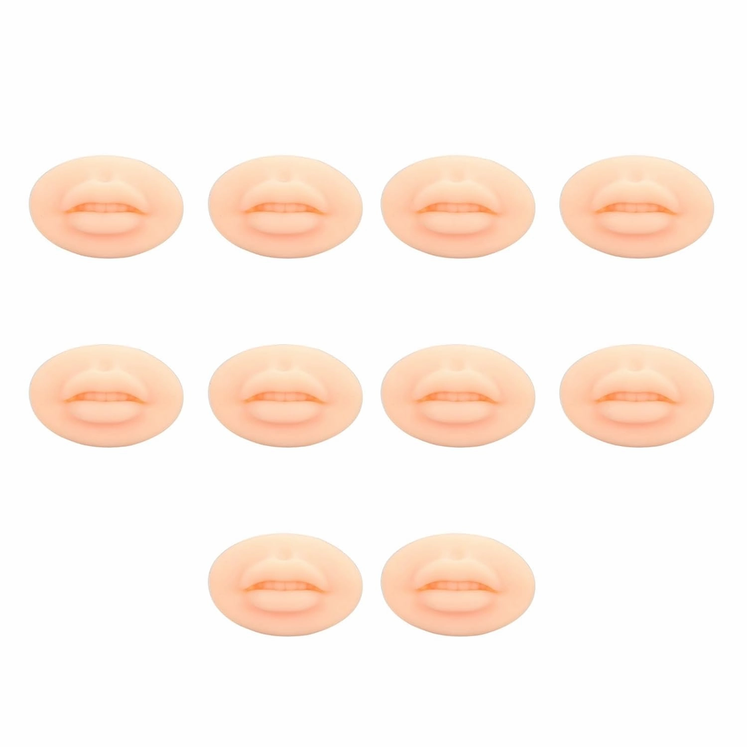 Silicone Practice Lips 3D Fake Lips for Semi Permanent Training with Teeth Shape, Pack of 10, Ideal for Novice Embroiderers, Soft and Elastic Material (Light Beige)