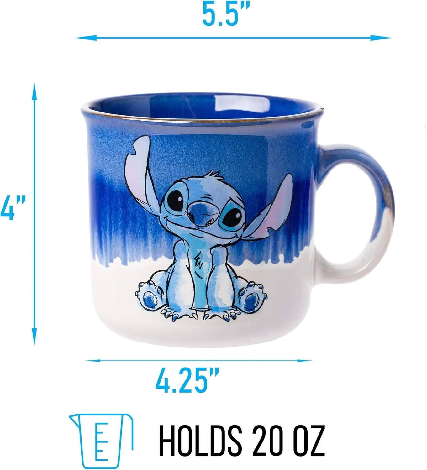Silver Buffalo Disney Lilo and Stitch Ohana Means Family Reactive Glaze Ceramic Camper Mug, 20 Ounces