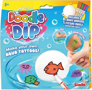 Simba Doodle and Dip, Make Your Own Aqua Tattoos, Includes 8 Magic Pens and Colouring Pad, for Ages 5 and Up