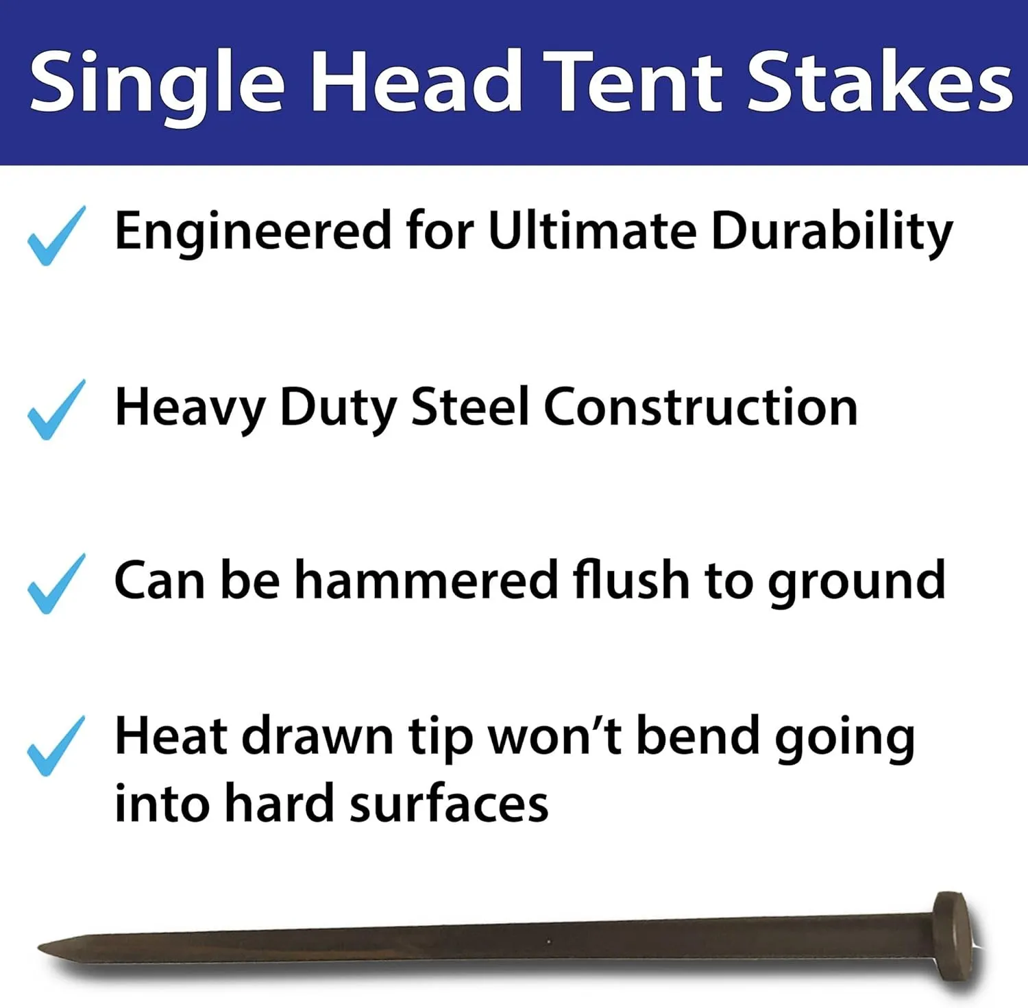 Single Head Tent Stakes - Heavy Duty Steel Tent Stakes, Versatile Ground Spikes to Anchor Commercial Inflatables, Party Tents, and Outdoor Camping Shelters, 3/4 x 18 Inch, 10-Pack