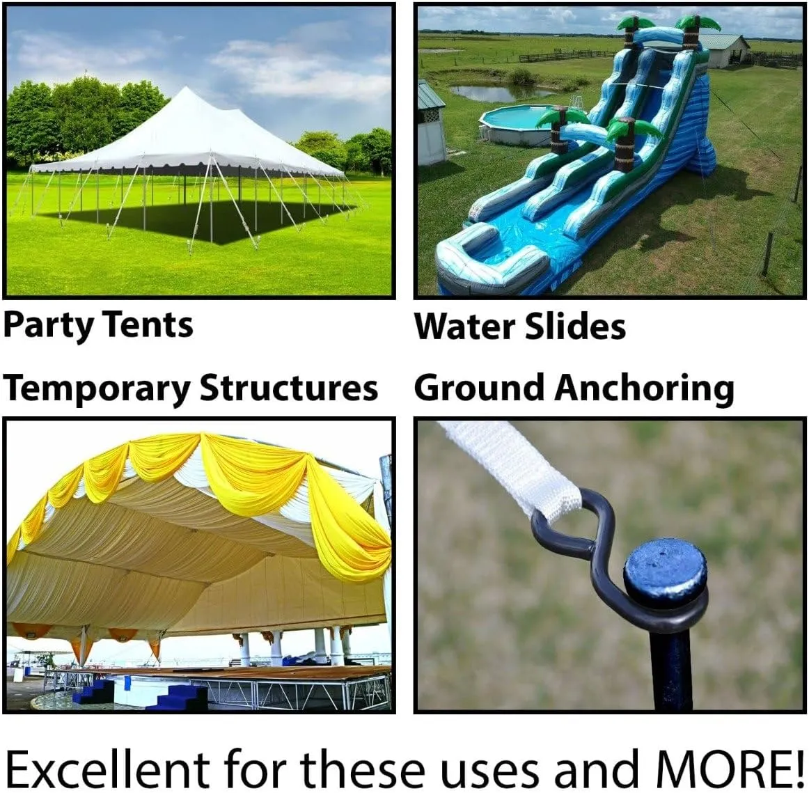 Single Head Tent Stakes - Heavy Duty Steel Tent Stakes, Versatile Ground Spikes to Anchor Commercial Inflatables, Party Tents, and Outdoor Camping Shelters, 3/4 x 18 Inch, 10-Pack