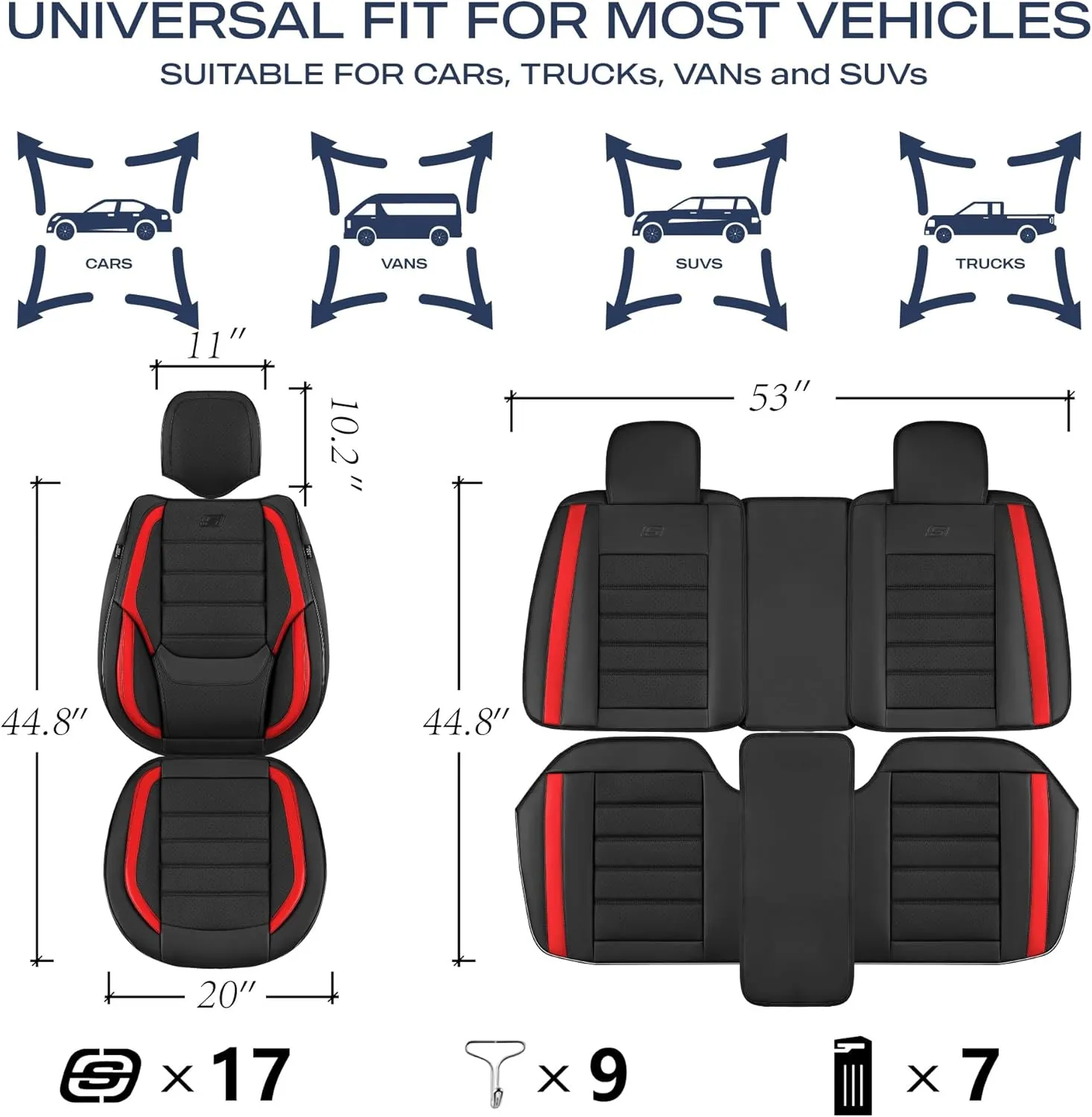 Skechers MAX Cushioning Seat Covers,Memory Foam Leather Car Seat Covers,Waterproof Car Seat Protector Full Sets,Car Seat Cushion Airbag Automotive Universal Fit for Most Cars,Vans,Trucks,SUV,Red