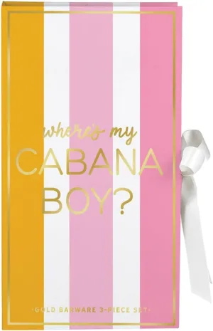 Slant Collections Stainless Steel Bar Tools Set Cardboard Book Gift Set, 3-Piece, Cabana Boy