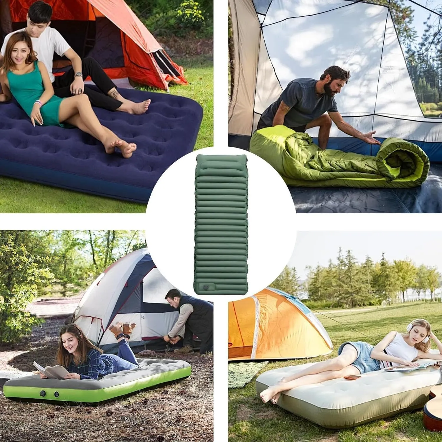 Sleeping Pad for Camping, Camping Sleeping Pad with Pillow, Foldable Pad for Camping, Sleeping Mats for Adults, for Travelling, Picnic, Backpacking, Hiking (Orange)