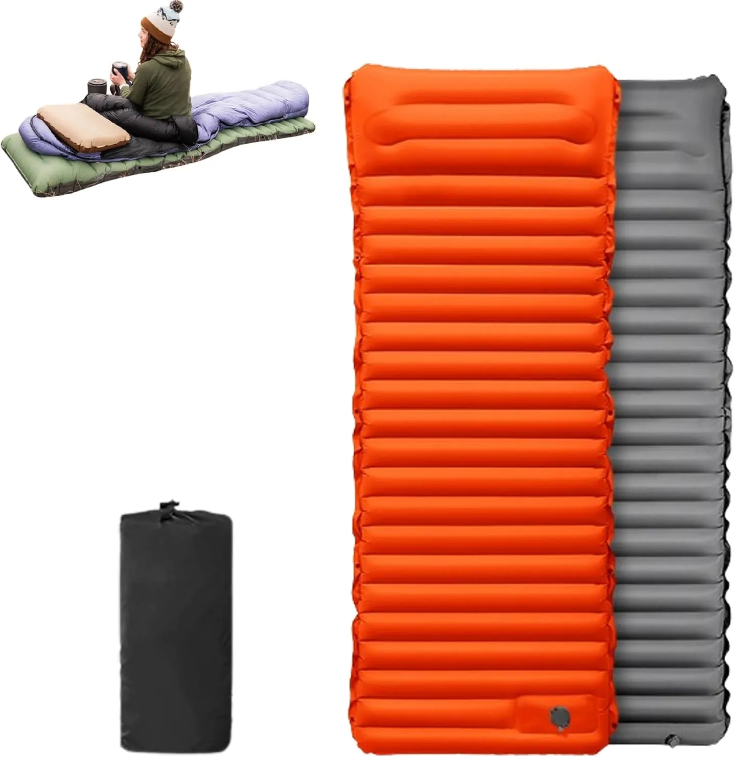Sleeping Pad for Camping, Camping Sleeping Pad with Pillow, Foldable Pad for Camping, Sleeping Mats for Adults, for Travelling, Picnic, Backpacking, Hiking (Orange)