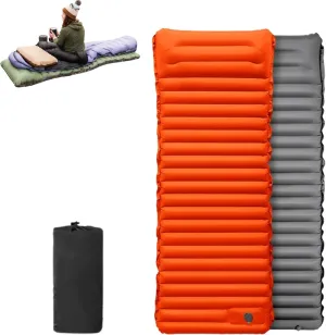 Sleeping Pad for Camping, Camping Sleeping Pad with Pillow, Foldable Pad for Camping, Sleeping Mats for Adults, for Travelling, Picnic, Backpacking, Hiking (Orange)