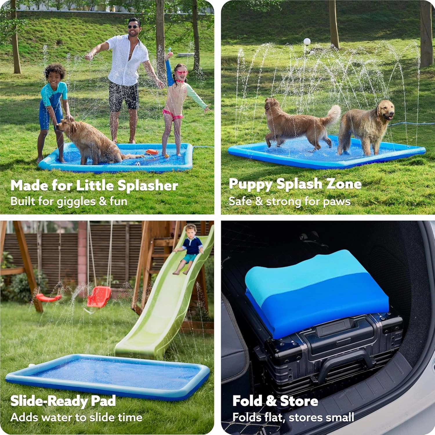 SLOOSH Non-Slip Splash Pad Sprinkler - Summer Water Toys Sprinkler Mat for Kids Toddlers Dogs, Outdoor Backyard Pool Party Decor Outside Water Games Fountain Wading Baby Pool Boys Girls Gifts (6ft)