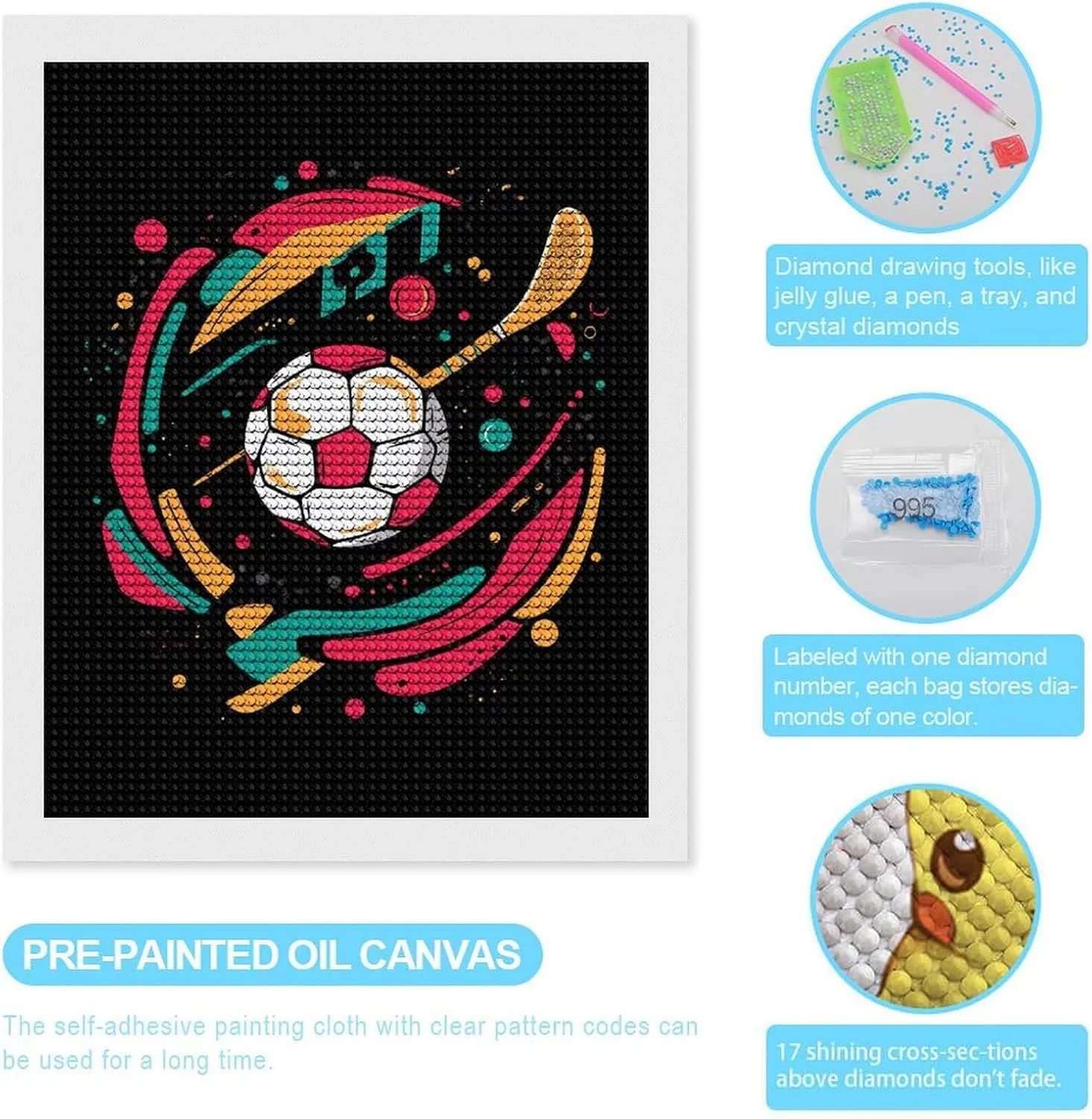Soccer Ball Golf Volleyball Diamond Art Painting Kits Craft for Home Wall Decor for Adults DIY Gift 16"x20"