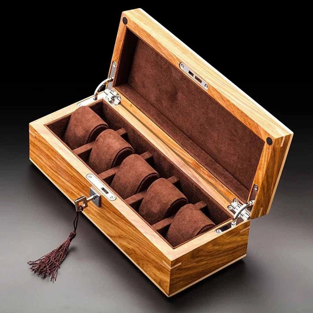 Solid Wood Watch Storage Display Boxes Case Home Use Yellow Jewelry Case with Lock