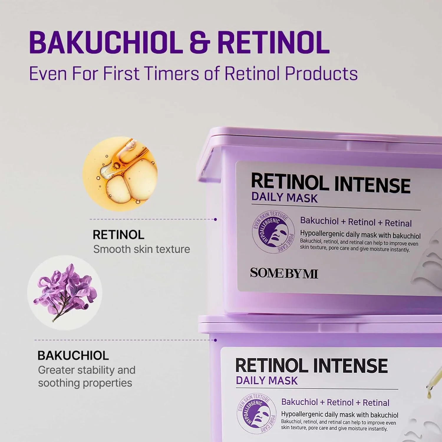 SOME BY MI Retinol Intense Daily Mask - 30 Sheets, 11.8Oz - Mild Korean Retinol Vegan Face Sheet Mask for Glass Skin Routine - Skin Texture, Elasticity and Aging Sign Care - Korean Skin Care