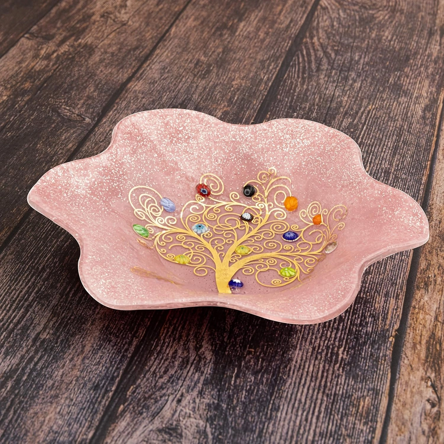Sospiri Venezia Glass Decorative Plate Murano Glass Decorative Bowl, Gift Decoration Centerpiece Tree of Life, Catchall Bowl Catchall Tray for Entrance Table Console Living Room Dining Table 5"x5"