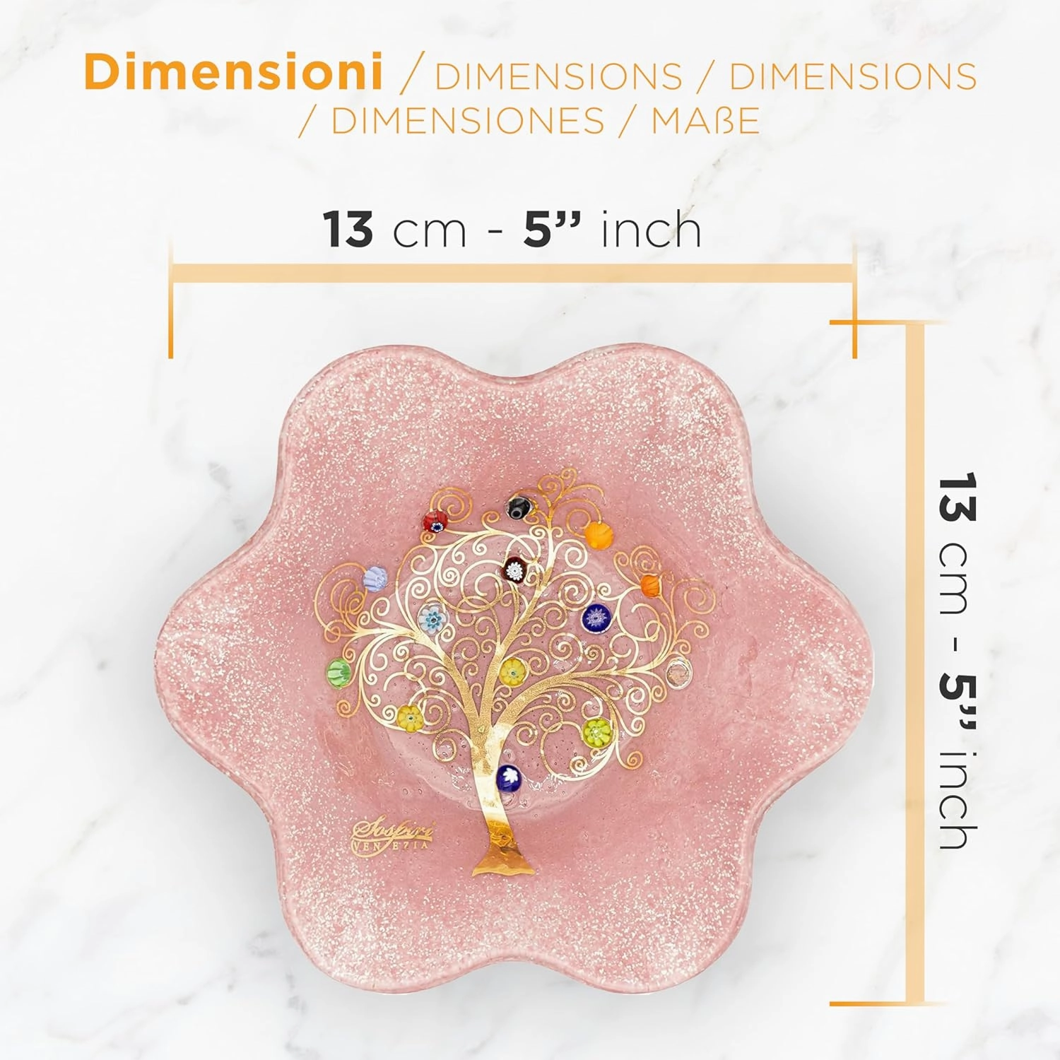 Sospiri Venezia Glass Decorative Plate Murano Glass Decorative Bowl, Gift Decoration Centerpiece Tree of Life, Catchall Bowl Catchall Tray for Entrance Table Console Living Room Dining Table 5"x5"