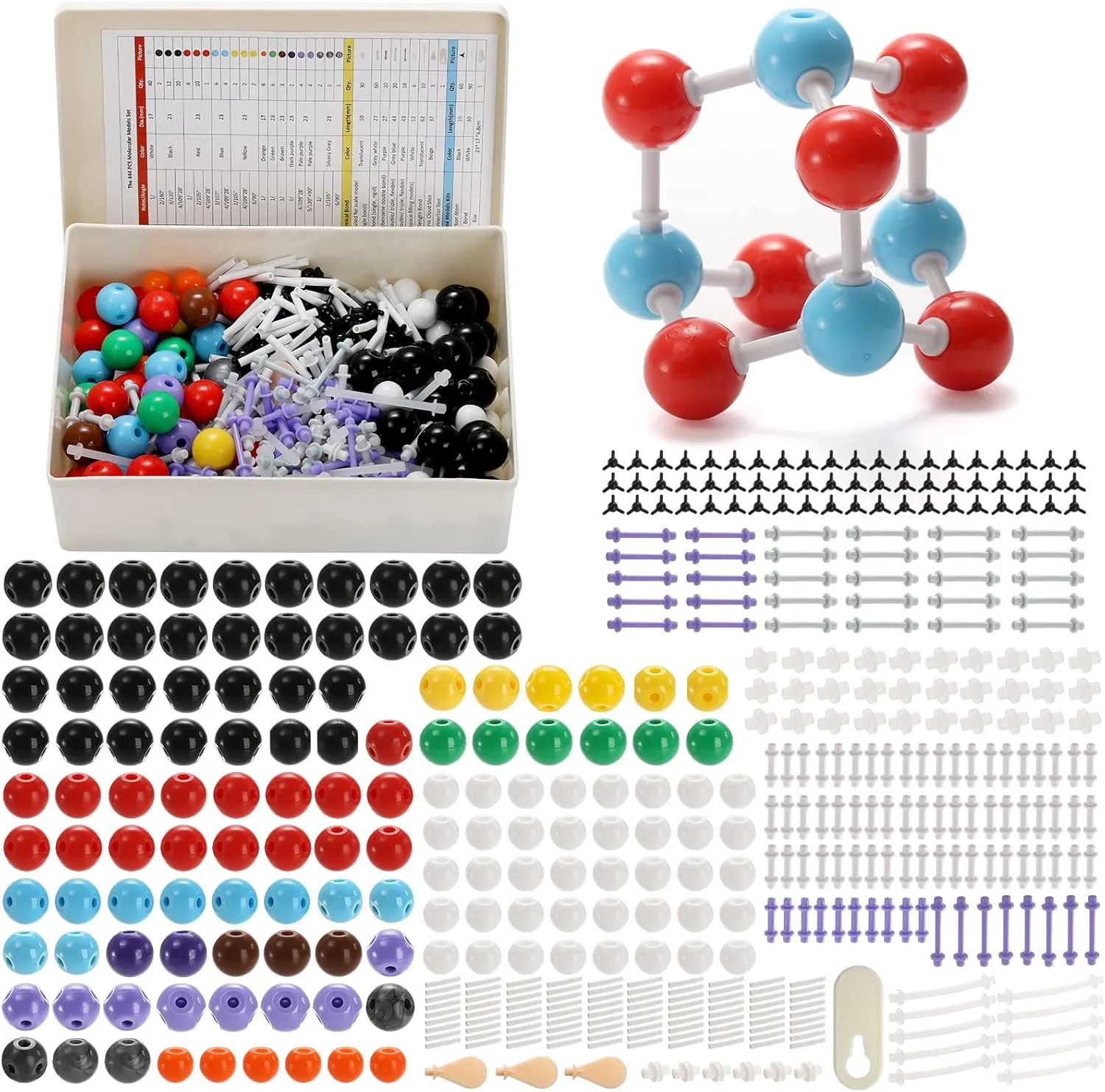 SOUJOY 444 Pieces Chemistry Molecular Model, Organic and Inorganic Modeling Kit, Students Teacher Set with Atoms Bond, Links and, Short Link Remover Tool for Learning Science