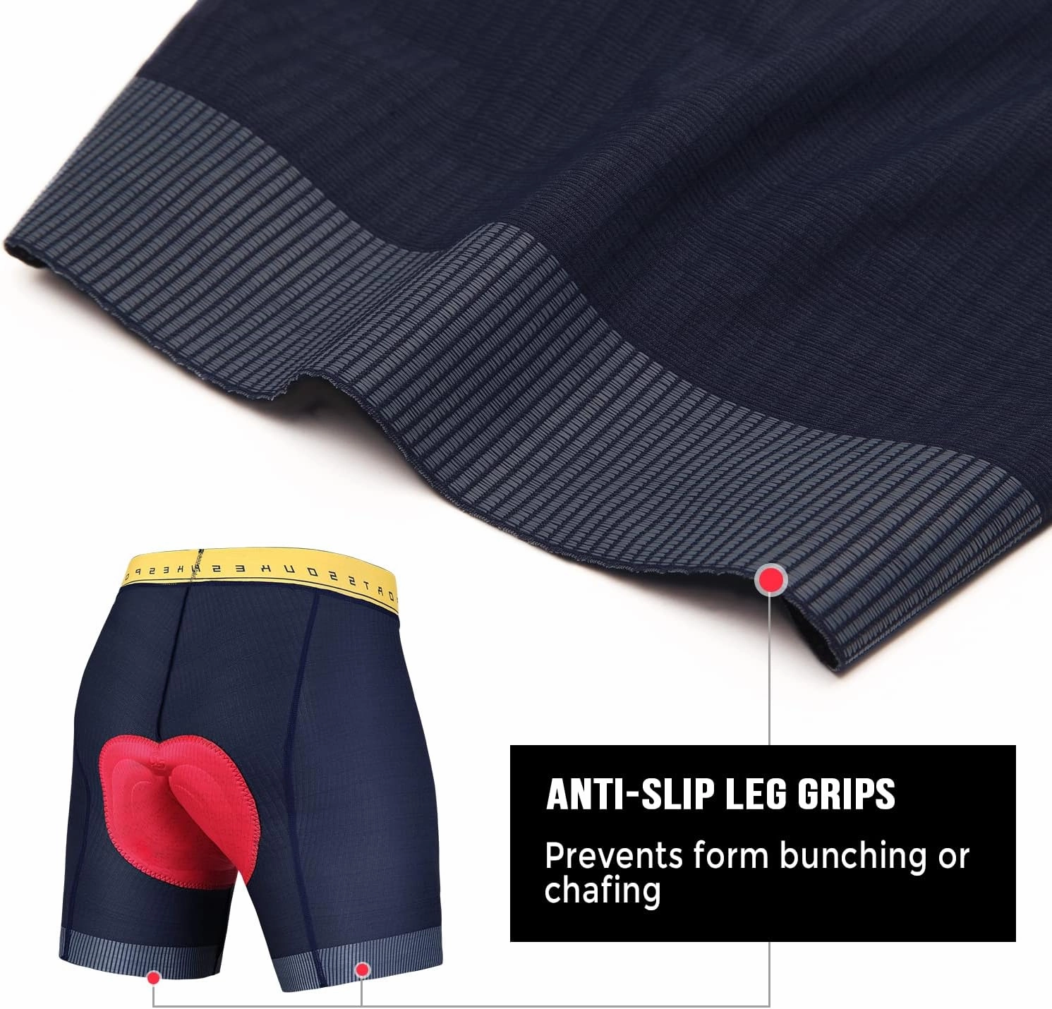 Souke Sports Bike Shorts for Men Padded Men's Cycling Underwear Biking Bicycle Undershorts with Anti-Slip Leg Grips