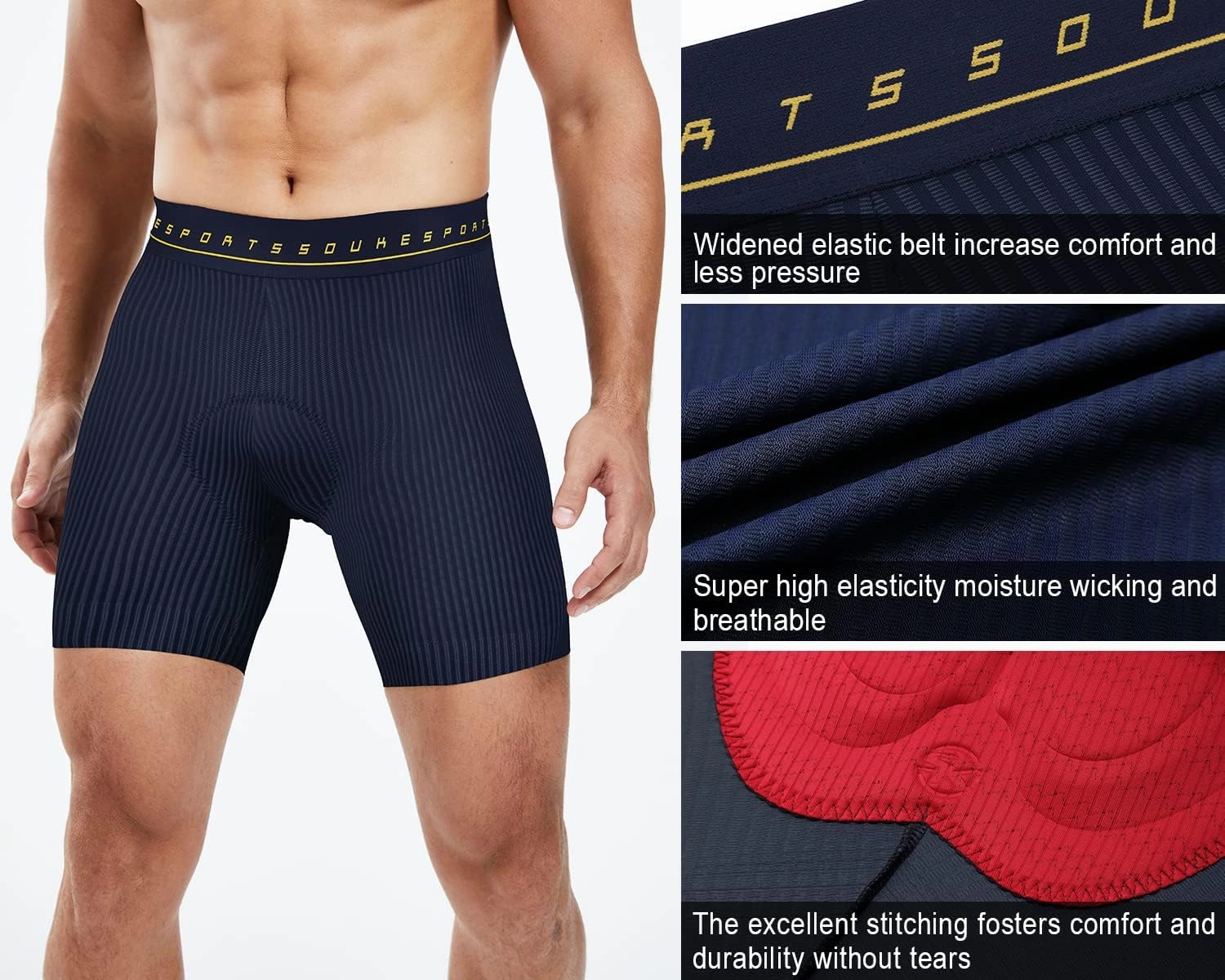 Souke Sports Bike Shorts for Men Padded Men's Cycling Underwear Biking Bicycle Undershorts with Anti-Slip Leg Grips
