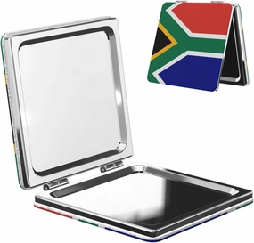 South African Flag Makeup Mirror Portable Folding Mini Mirror Double Sided Travel Makeup Mirror Square Handheld Pocket Mirror