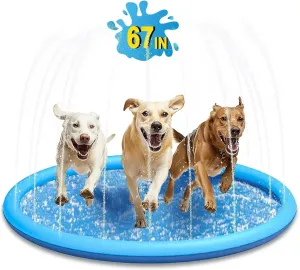 Splash Pad for Dog and Kids, 67IN Dog Pool Outdoor Water Toys, Dog Sprinkler, Water Play Pool, Perfect for Summer Backyard Fun