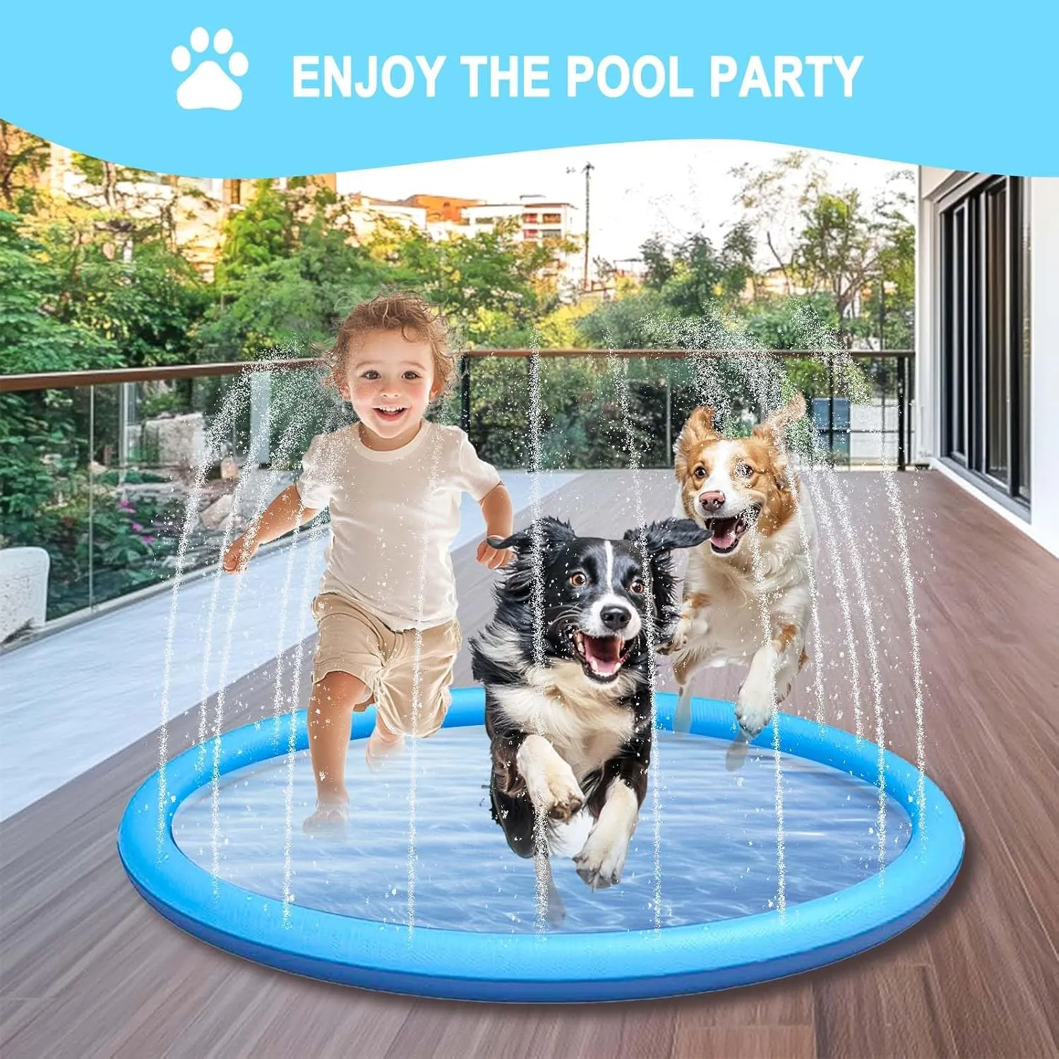 Splash Pad for Dog and Kids, 67IN Dog Pool Outdoor Water Toys, Dog Sprinkler, Water Play Pool, Perfect for Summer Backyard Fun