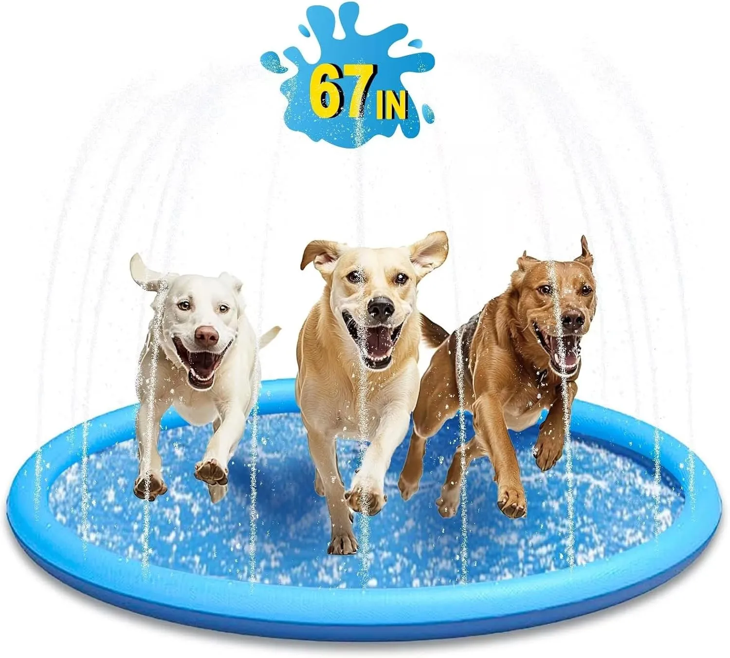Splash Pad for Dog and Kids, 67IN Dog Pool Outdoor Water Toys, Dog Sprinkler, Water Play Pool, Perfect for Summer Backyard Fun