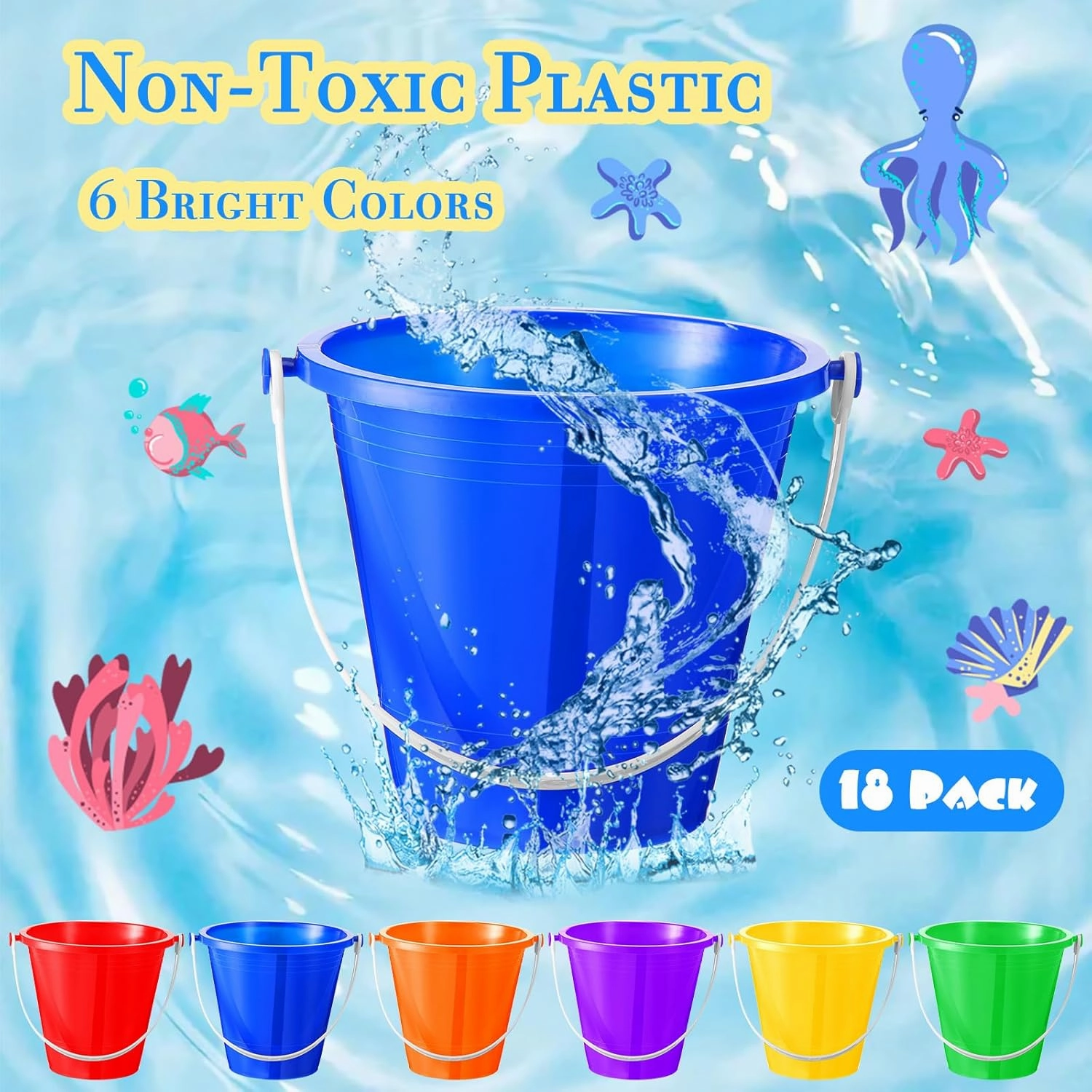 Sratte 24 Packs Beach Sand Buckets and Shovels Sets for Boys Girls, Plastic Beach Pails Sand Toys for Summer Pool Party Favors