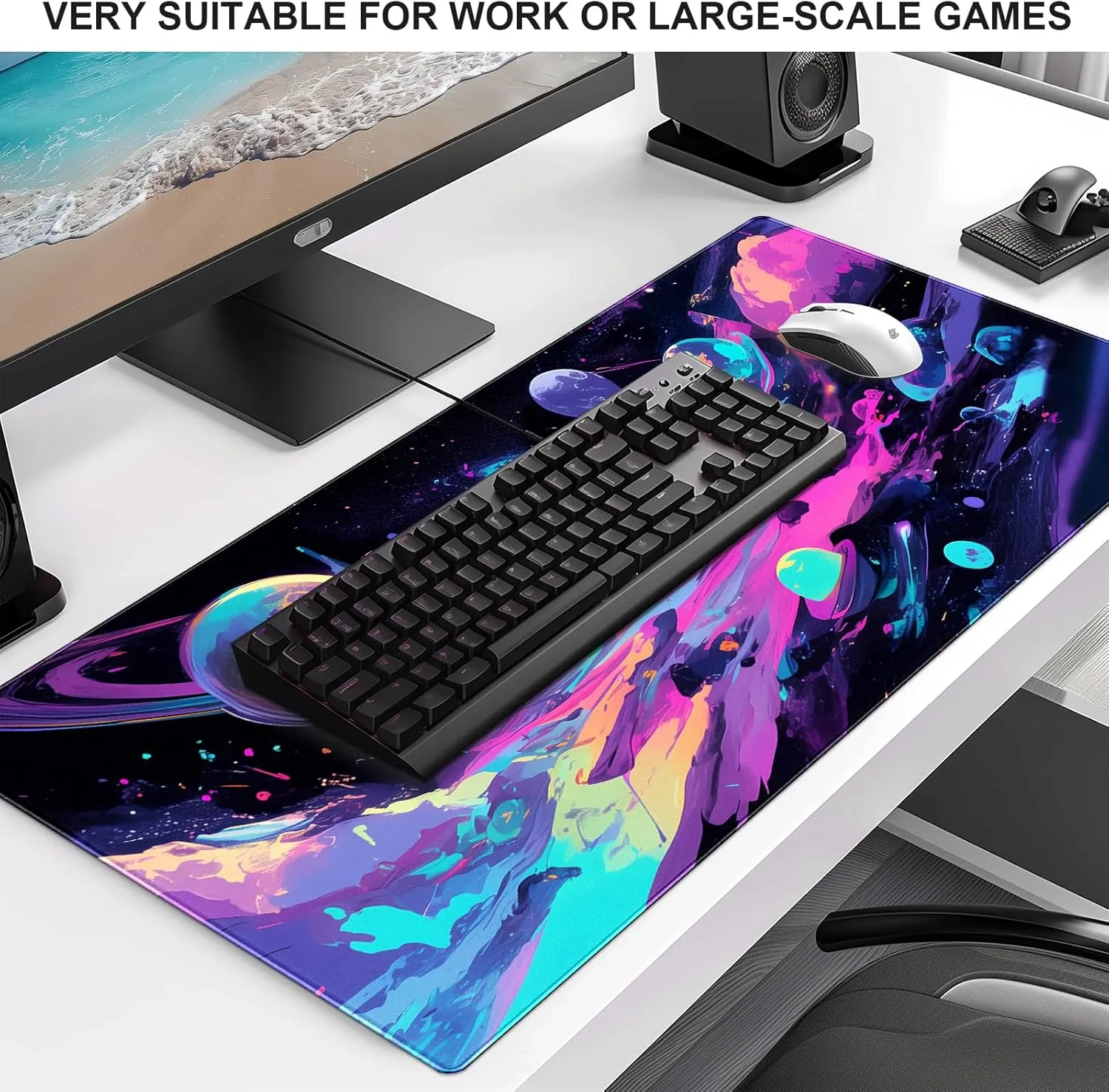 Strange Space Anime Galaxy Game Mouse Pad, Stitched Edge Anti Slip Mouse Pad, XXL Extended Mouse pad 35.4x15.7 Inches