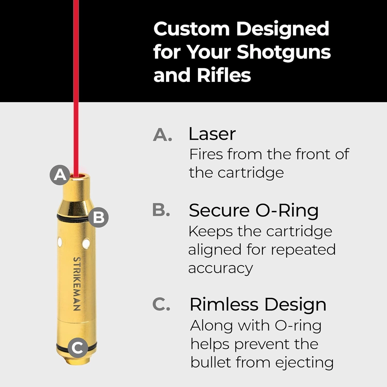 Strikeman Dry Fire Laser Training Cartridge - Great for Target Shooting Practice with Shotguns & Rifles, Made for Our Firearm Training System - Red Laser Cartridge Only, Multiple Calibers