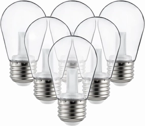 Sunlite 40989-SU LED S14 String Light Bulb, 1 Watt (10W Equivalent), 50 Lumens, Medium Base (E26), Non-Dimmable, ETL Listed, 2700K Soft White, Clear, 6 Count