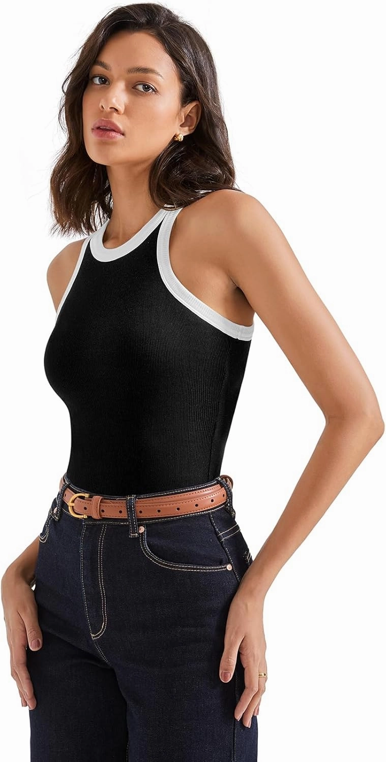 SUUKSESS Women Padded Cotton Ribbed Tank Tops 2025 High Neck Racerback Basic Tops