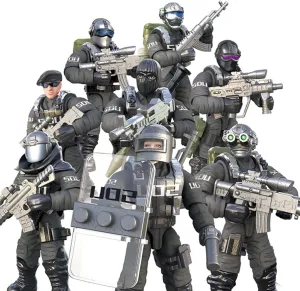 SWAT Model Equipment Assembly Building Block Toys,8 PCS City Police Action Mini-Figures with Multiple Military Weapons Accessories,Party Favors Set